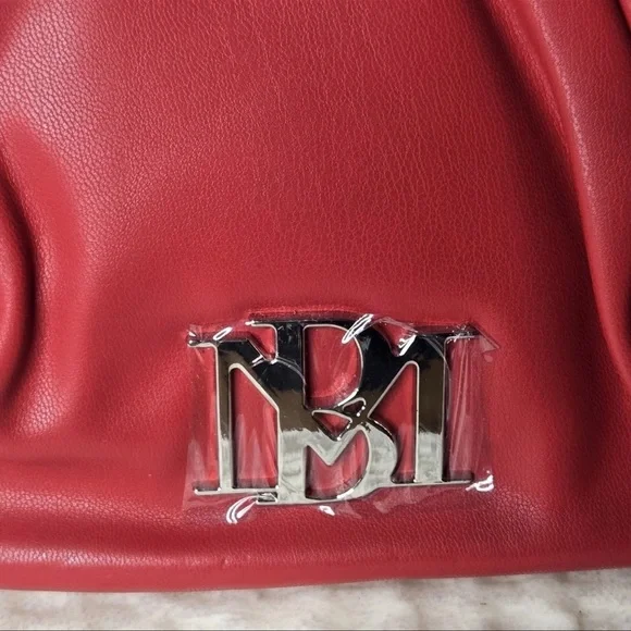 Badgley Mischka Red Ruched Leather Hobo - Picture 5 of 10